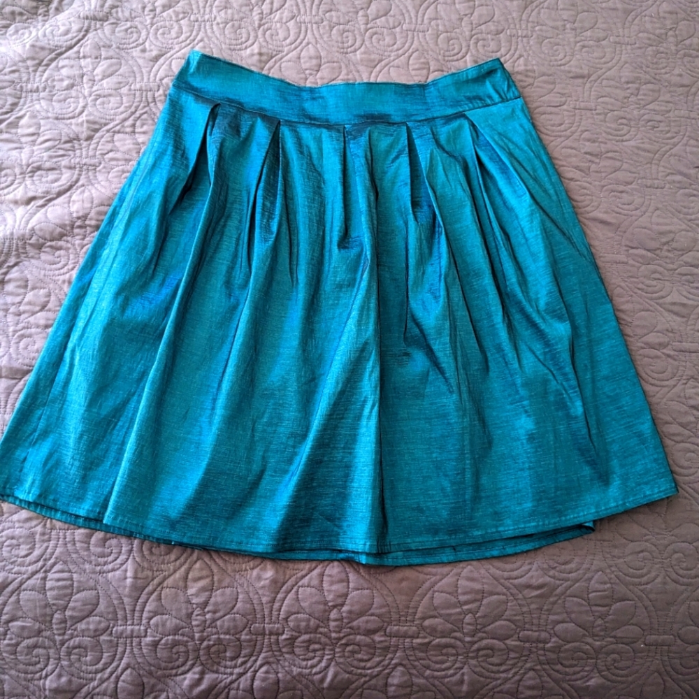 Vintage Metallic Teal Flare Skirt